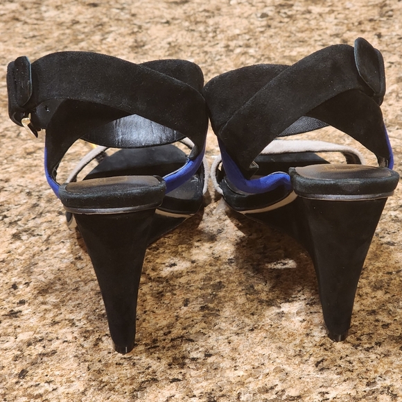 NICOLE MILLER ARTELIER Wiley Suede Wedge Sandal - Black/Blue/Taupe - Size 5.5 - Picture 4 of 8